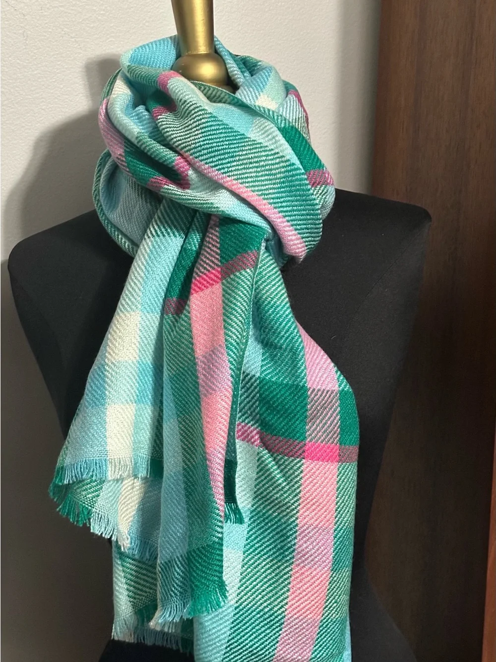 Talbots Plaid Scarf in Green, Pink and Mint